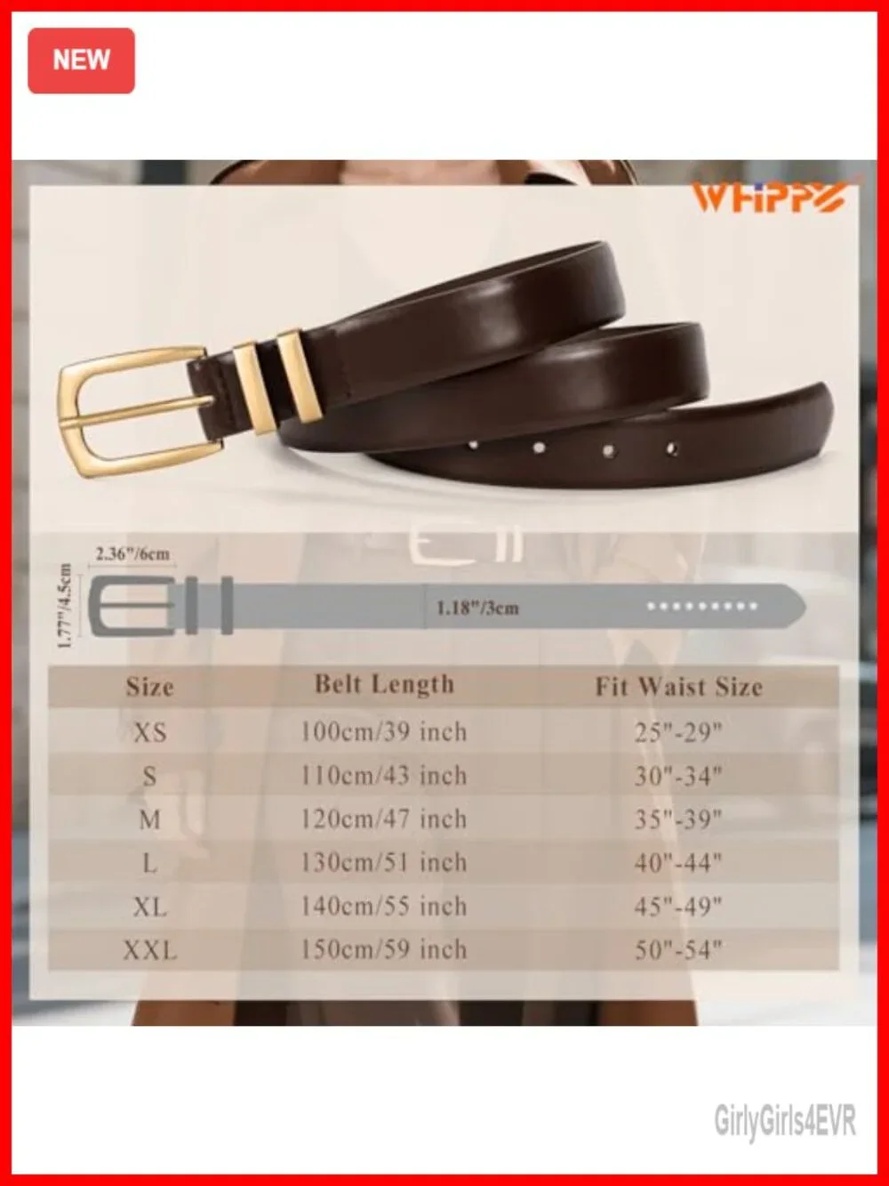 Faux Leather Belt for Women with Gold Buckle, Adjustable, Classic